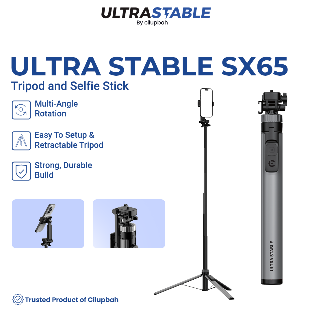 CILUPBAH Ultra Stable SX65 - Tripod & Selfie Stick | Multi-Angle Rotation | Bluetooth Shutter | Durable Build